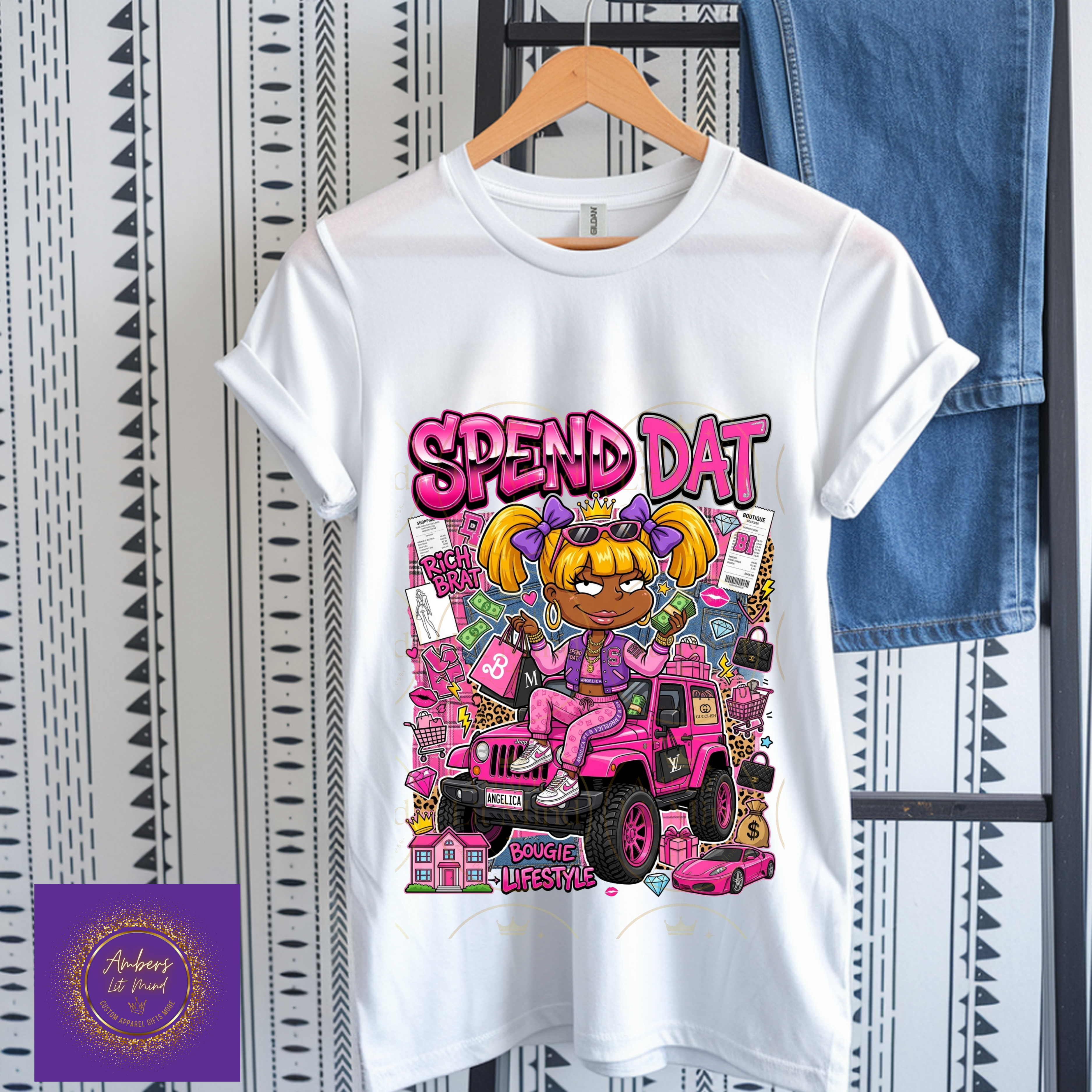 Spend Dat Bougie Lifestyle Graphic Tee | Fashion Lover Statement Shirt | Trendy Pink Streetwear Tee for Women
