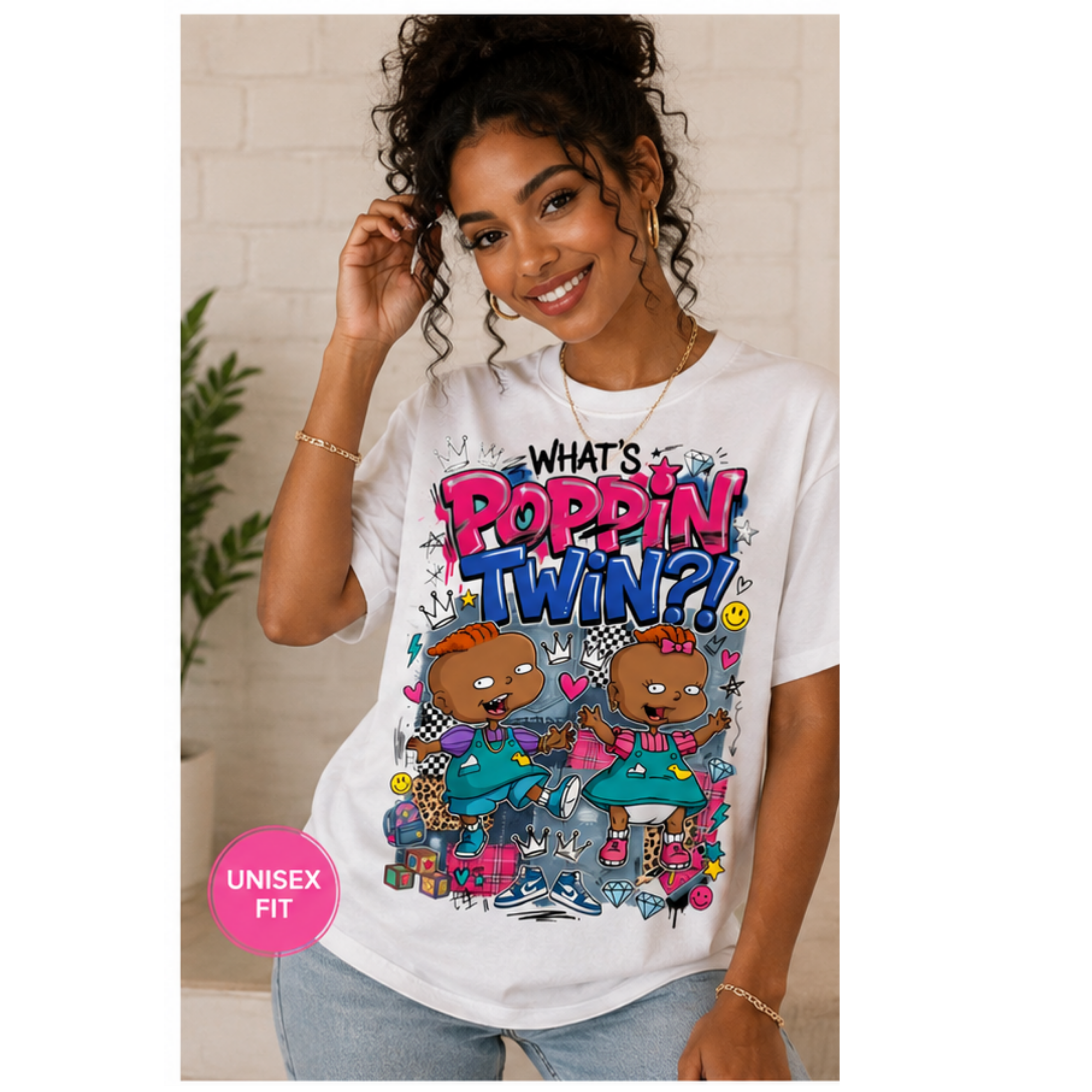What’s Poppin’ Twin?! Graphic T-Shirt | Matching Twin Tee | Cute Sibling Shirt | Fun Cartoon Style Tee