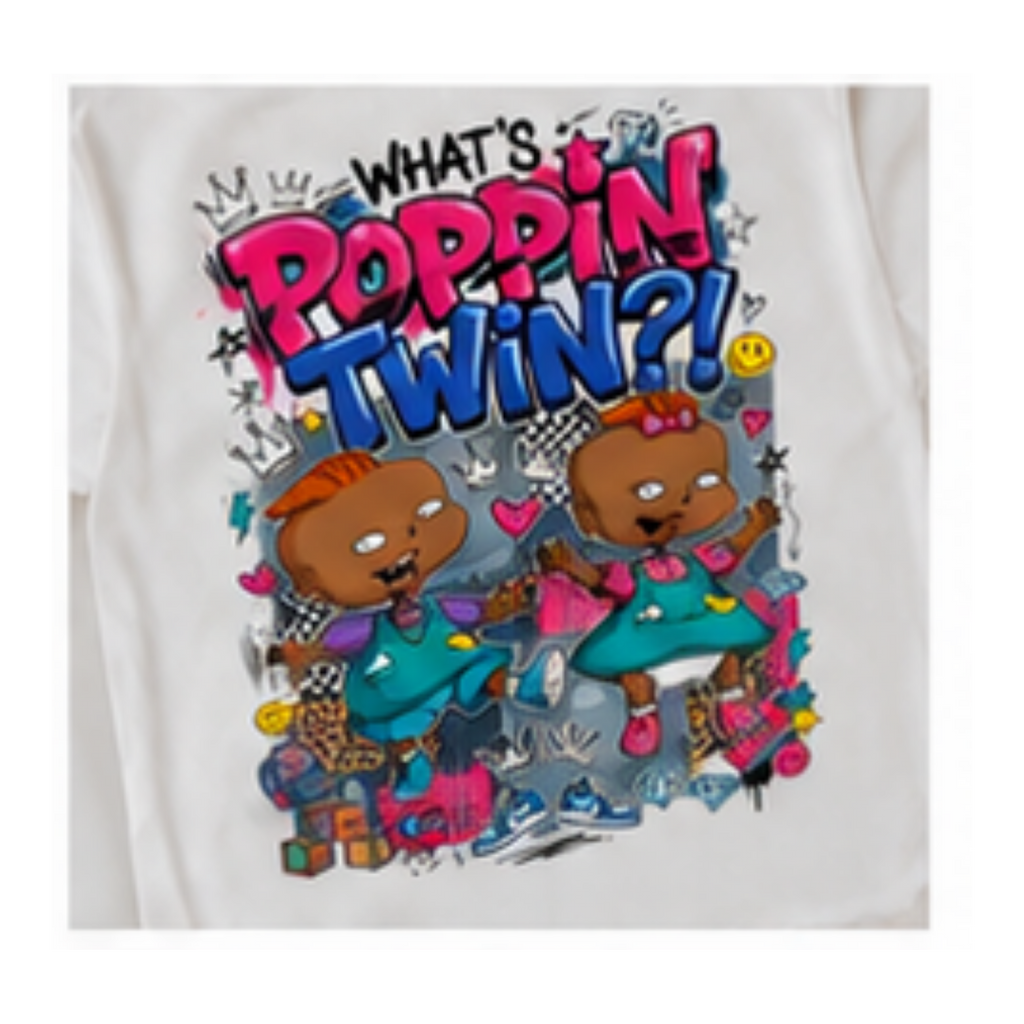 What’s Poppin’ Twin?! Graphic T-Shirt | Matching Twin Tee | Cute Sibling Shirt | Fun Cartoon Style Tee