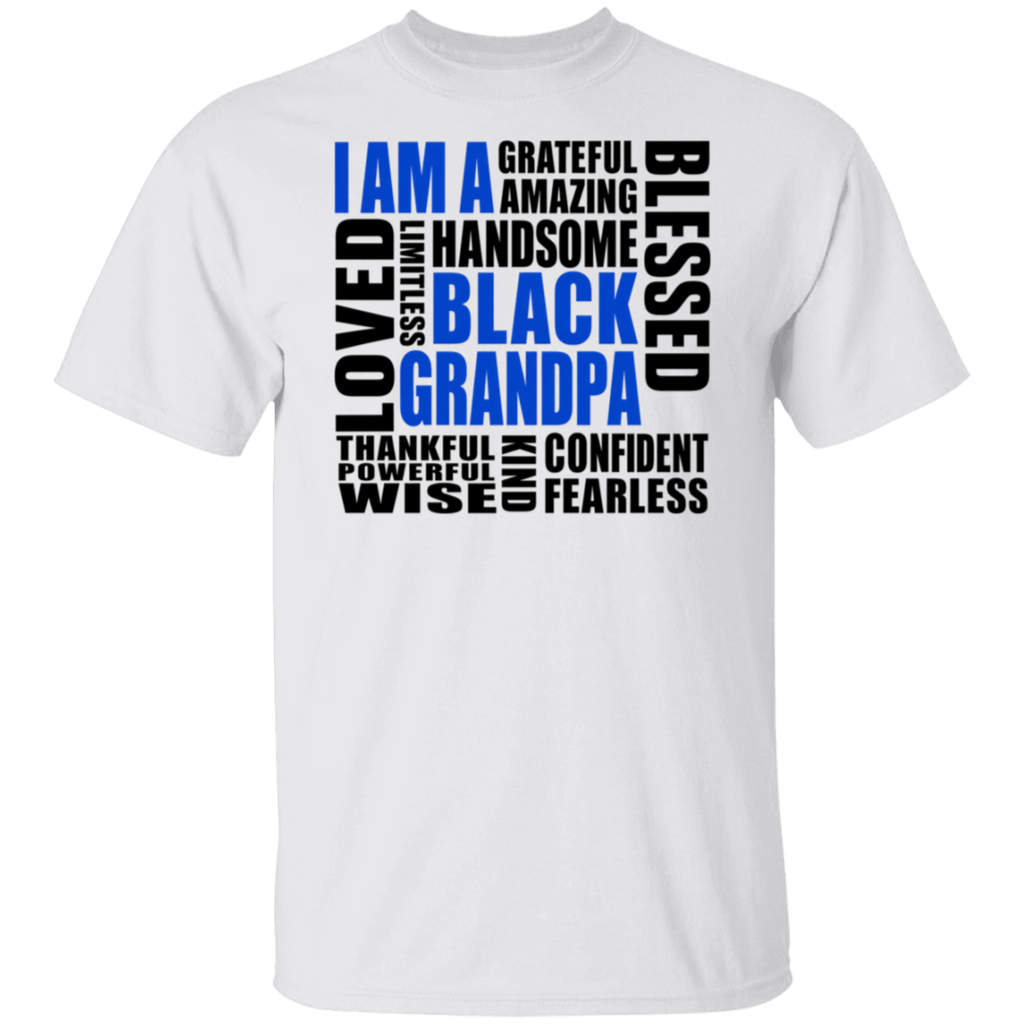White t-shirt with motivational text in black and blue on a white background