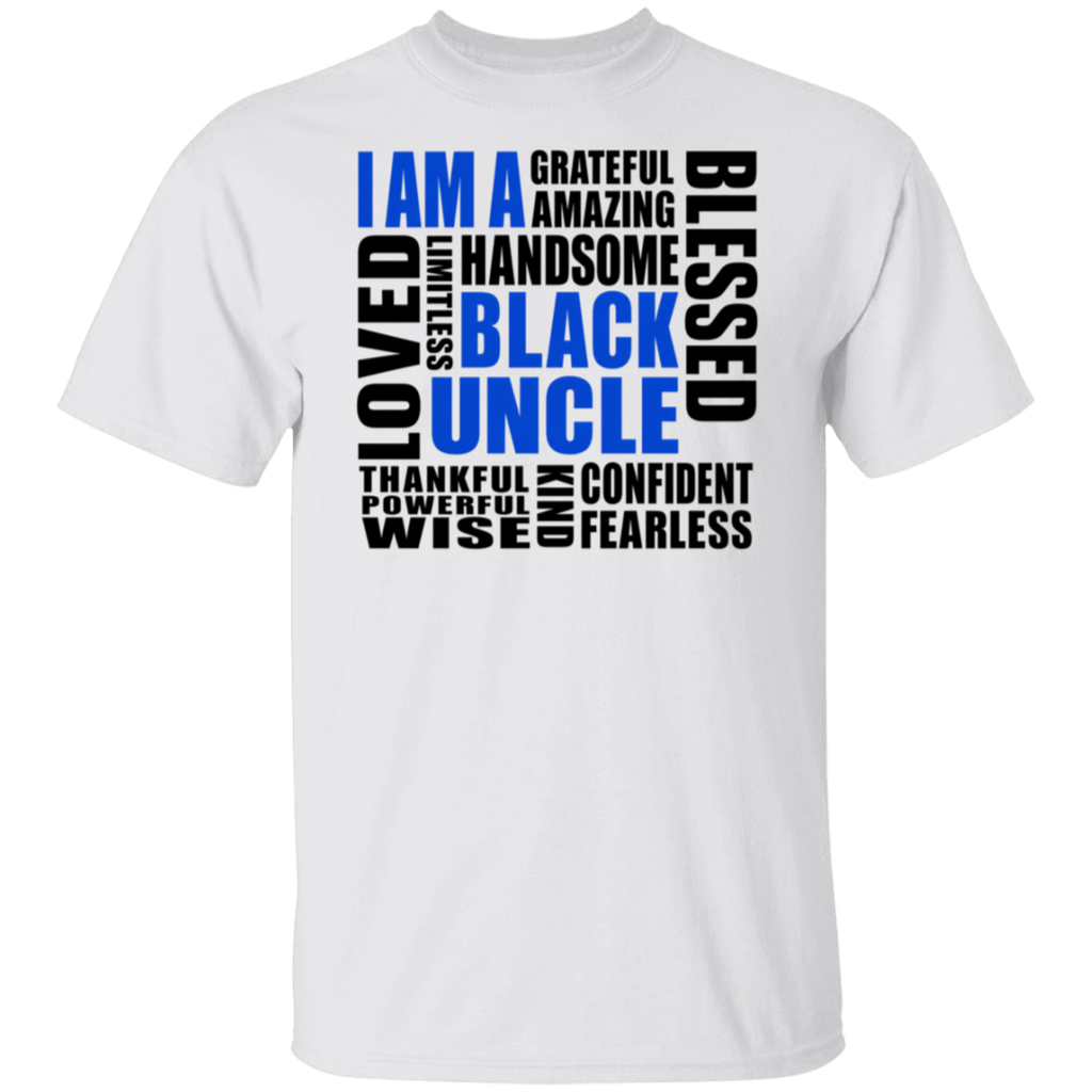 White t-shirt with motivational text in black and blue on a white background