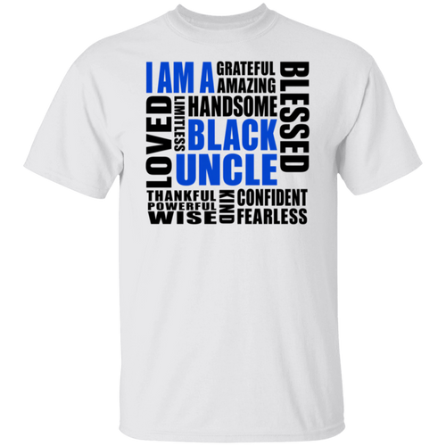 White t-shirt with motivational text in black and blue on a white background