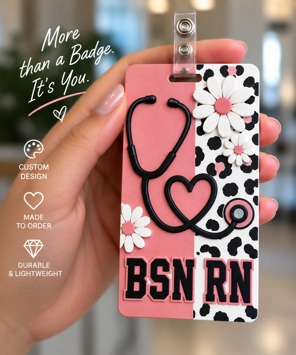 Custom ID Vertical Badge Backer | Personalized 3D Printed Badge