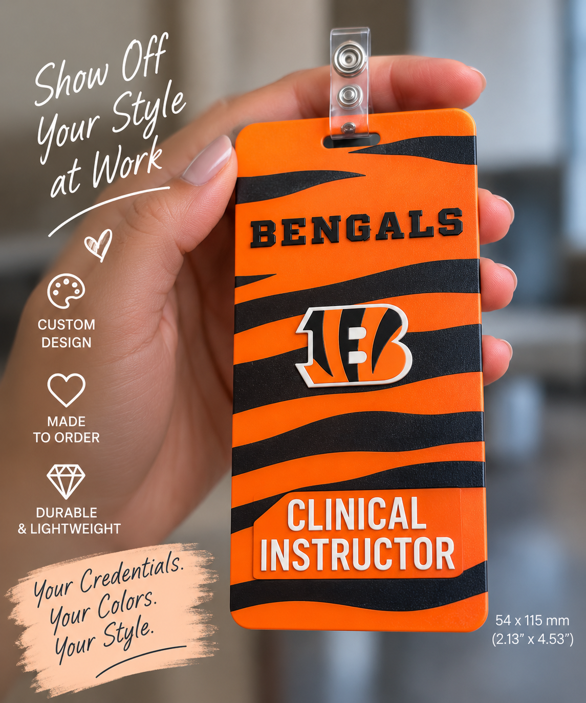 Custom ID Vertical Badge Backer | Personalized 3D Printed Badge