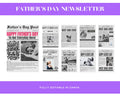 Collection of Father's Day themed newspaper articles with a purple border and text overlay.