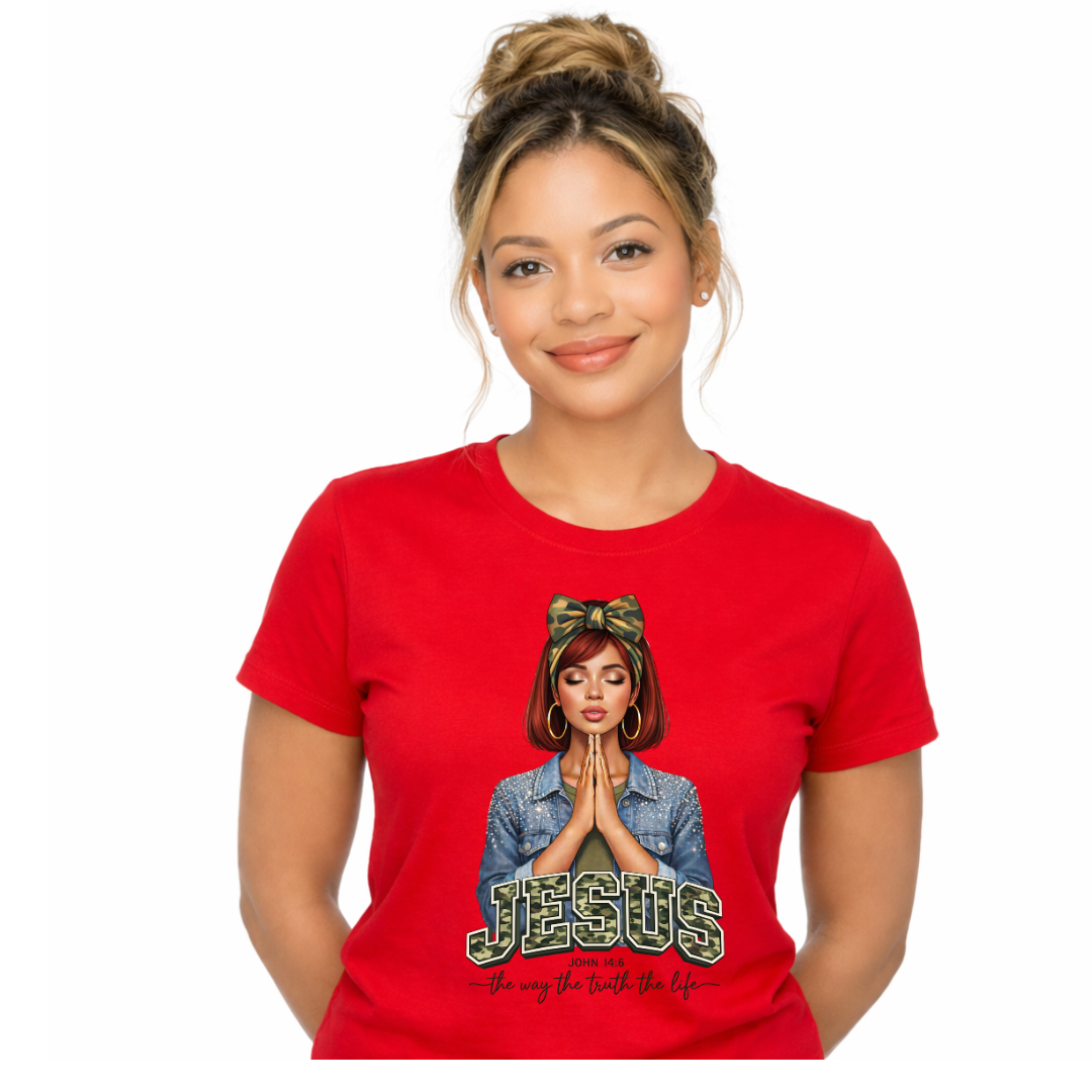 person wearing red Jesus shirt 